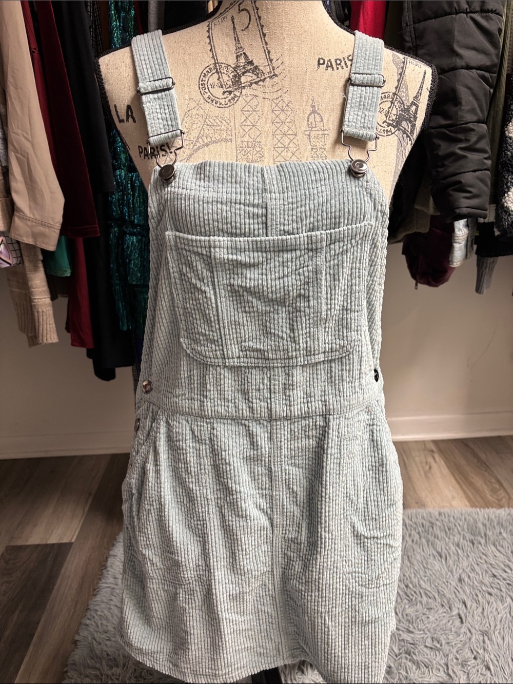 Light Blue Corduroy Overall Dress